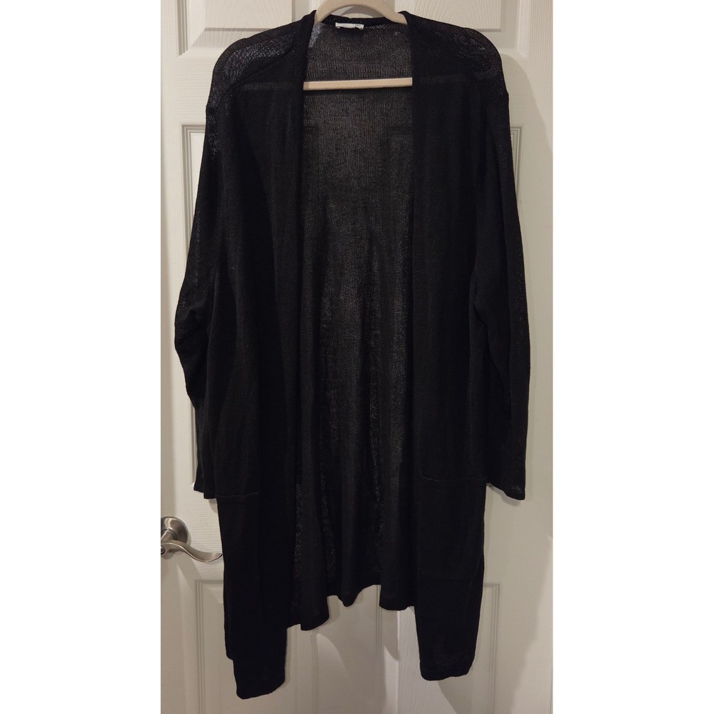 J.Jill Linen Blend Duster Cardigan XL 1X Black Sheer Longline Open Front 41"